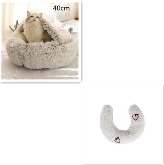 2 In 1 Dog And Cat Bed Pet Winter Bed Round Plush Warm Bed House Soft Long Plush Pets Bed Pet Products - ARCHSHOPE
