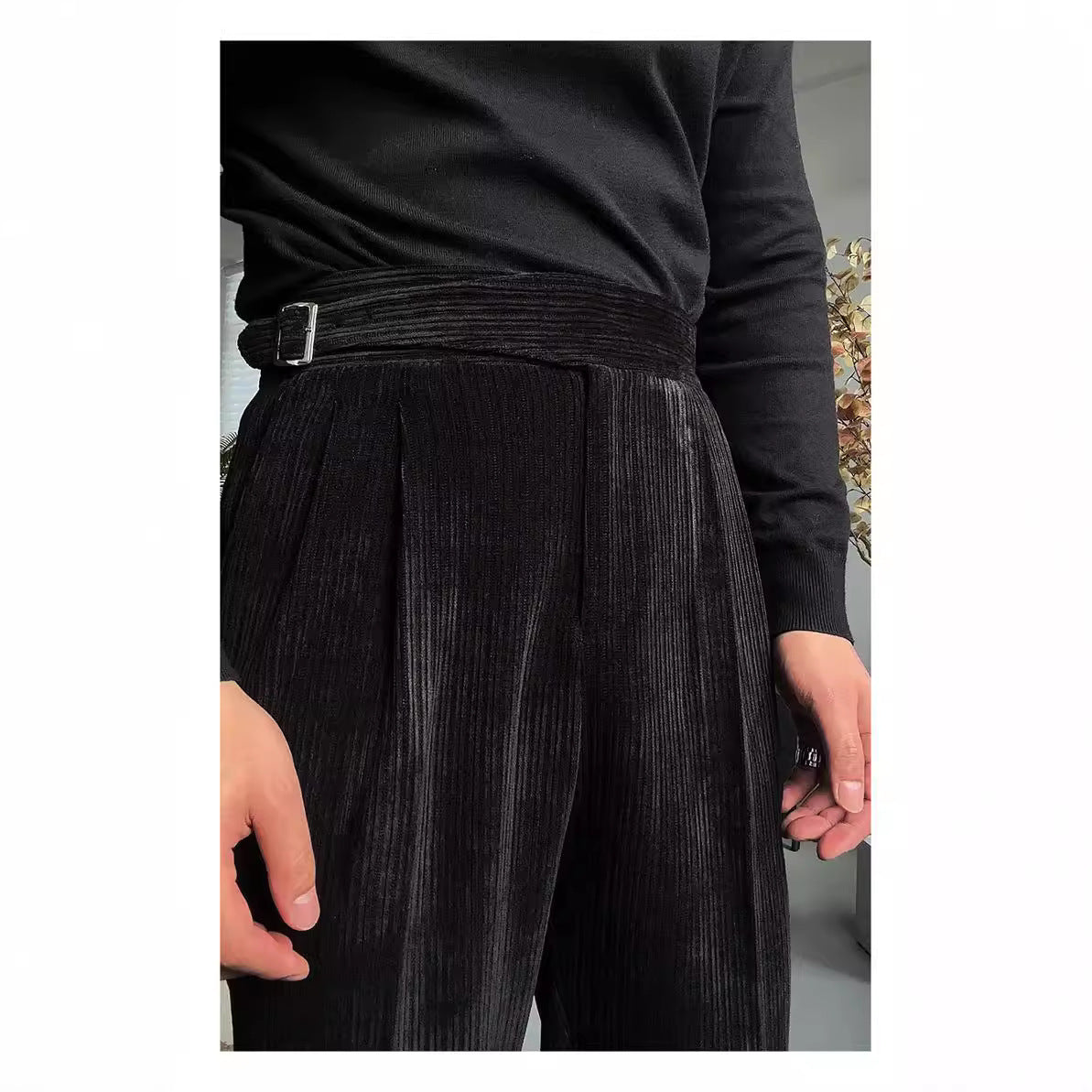 Mid-High Waist Suit Pants Men's Casual Pants Slim Drooping Straight
