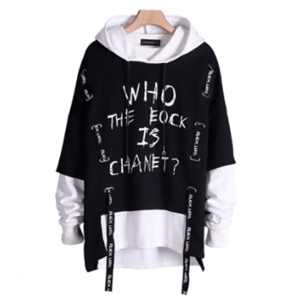 Ribbon print fake two hoodies - ARCHSHOPE