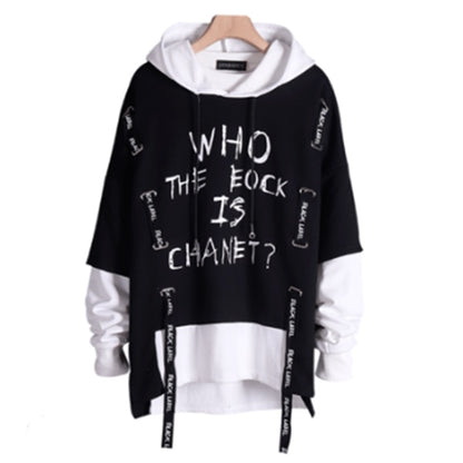 Ribbon print fake two hoodies - ARCHSHOPE