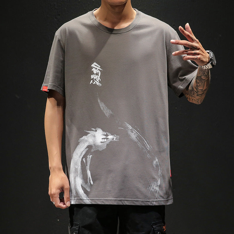 Men's loose T-shirt with ink printing - ARCHSHOPE
