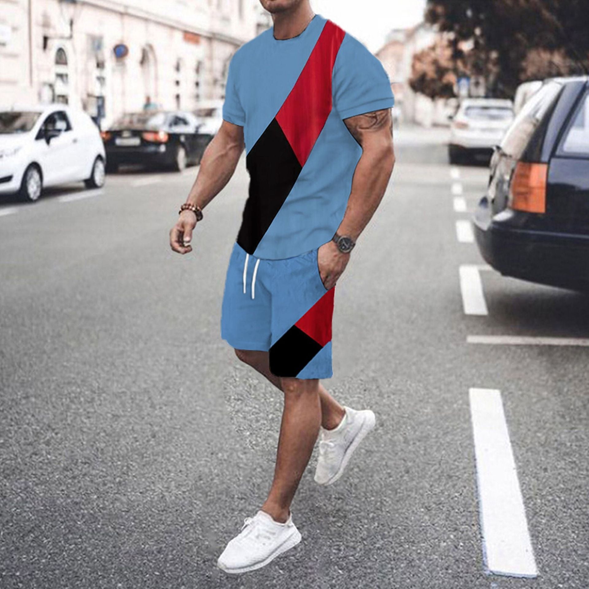 Men's Fashion Short Sleeve Shorts Set Splicing Set - ARCHSHOPE