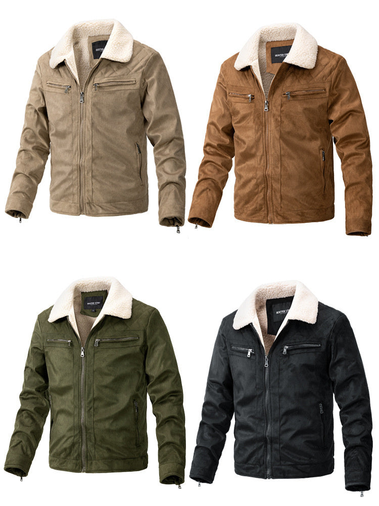 Suede Fabric Jacket Men's Zipper Cardigan Casual Berber Fleece Coat - ARCHSHOPE
