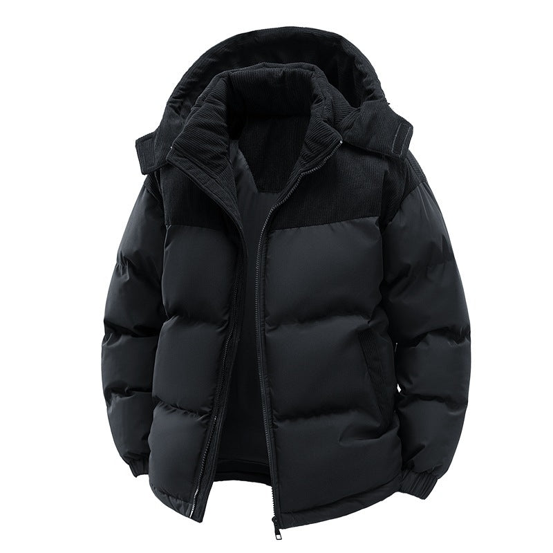 Manteau rembourré en coton avec chapeau amovible pour couple, patchwork de couleurs contrastées, épais