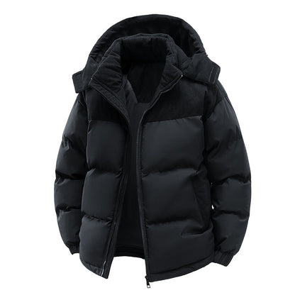 Manteau rembourré en coton avec chapeau amovible pour couple, patchwork de couleurs contrastées, épais