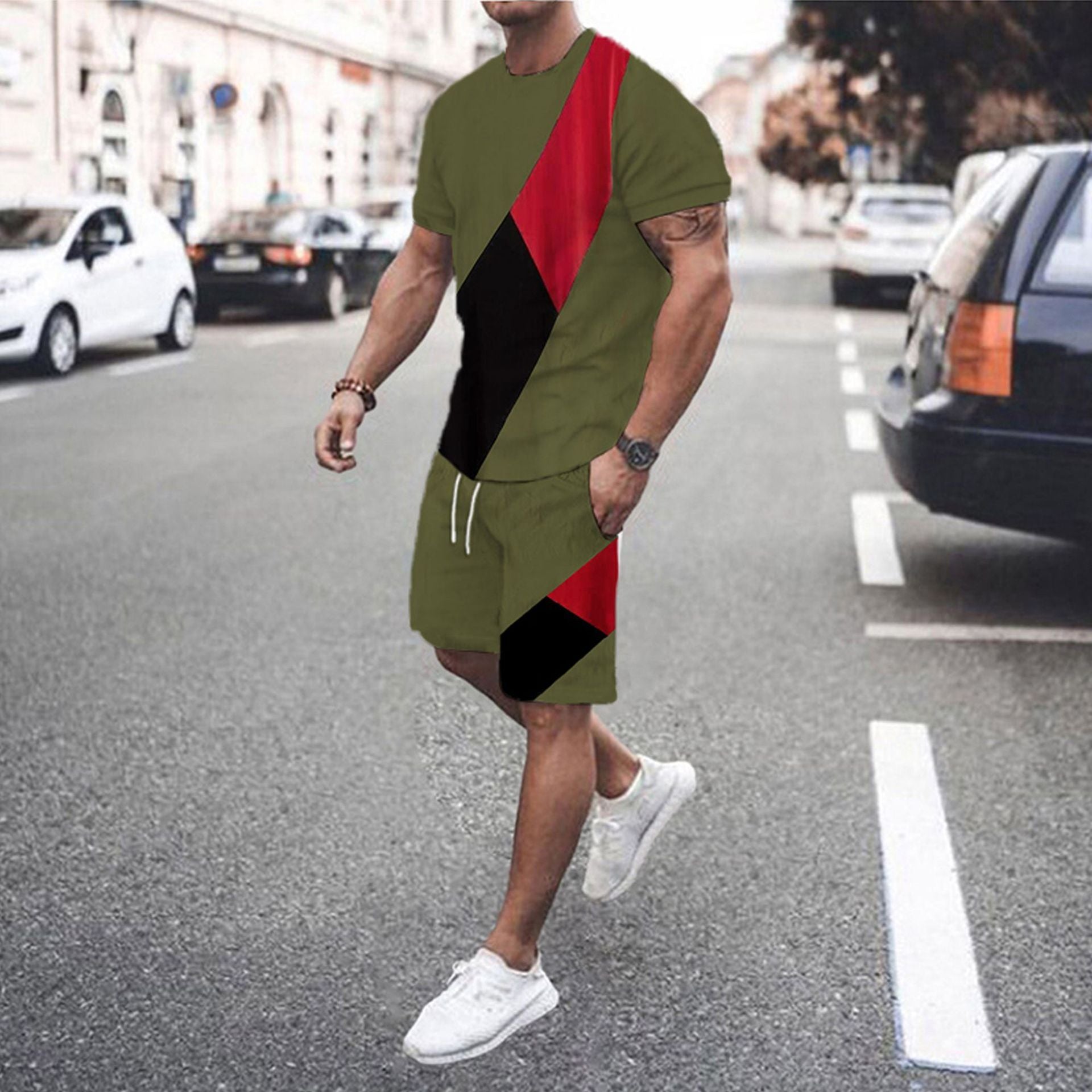 Men's Fashion Short Sleeve Shorts Set Splicing Set - ARCHSHOPE