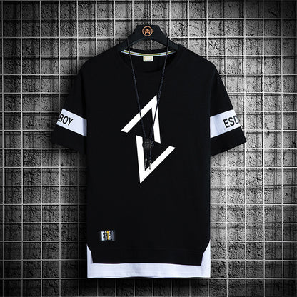 Summer New Fake Two-piece Printed Short-sleeved T-shirt Men Crew Neck Casual - ARCHSHOPE