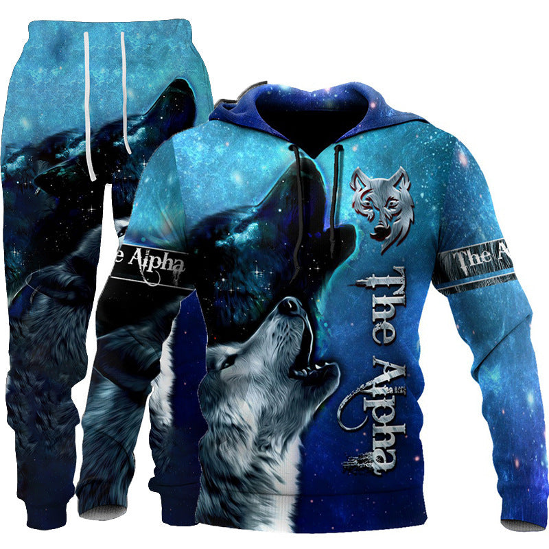 3D Wolf Print Tracksuit Men Sportswear Hooded Sweatsuit Two Piece Outdoors Running Fitness Mens Clothing Jogging Set - ARCHSHOPE