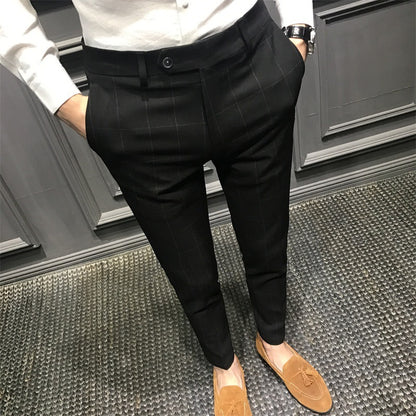 Spring British Plaid Casual Suit Pants