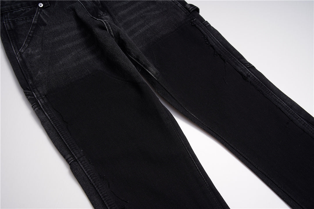 Jean micro-évasé patchwork à bords bruts