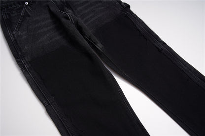 Jean micro-évasé patchwork à bords bruts
