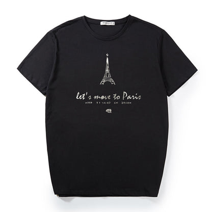 Eiffel Tower Printed T-Shirt Men's Loose Plus Size - ARCHSHOPE