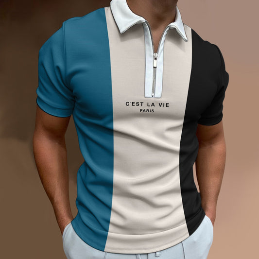 Men's Summer Polo Zipper Color Matching Sports Polo Shirt - ARCHSHOPE