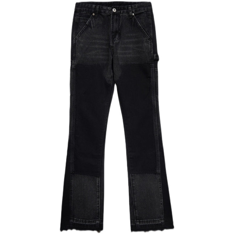 Jean micro-évasé patchwork à bords bruts