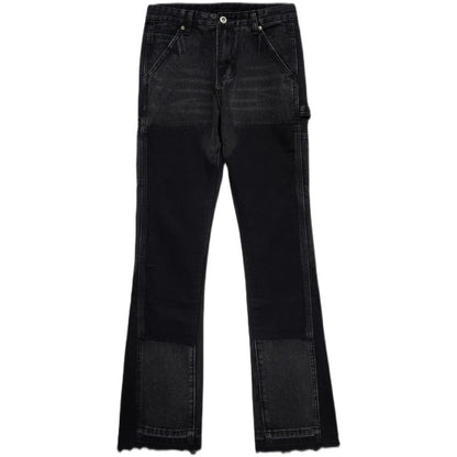 Jean micro-évasé patchwork à bords bruts