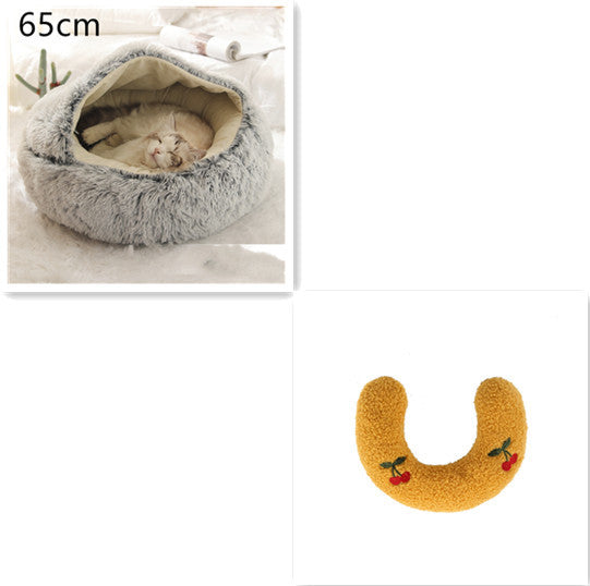 2 In 1 Dog And Cat Bed Pet Winter Bed Round Plush Warm Bed House Soft Long Plush Pets Bed Pet Products - ARCHSHOPE
