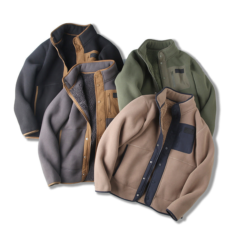Fleece-lined Thickened Stand Collar Pocket Jacket - ARCHSHOPE