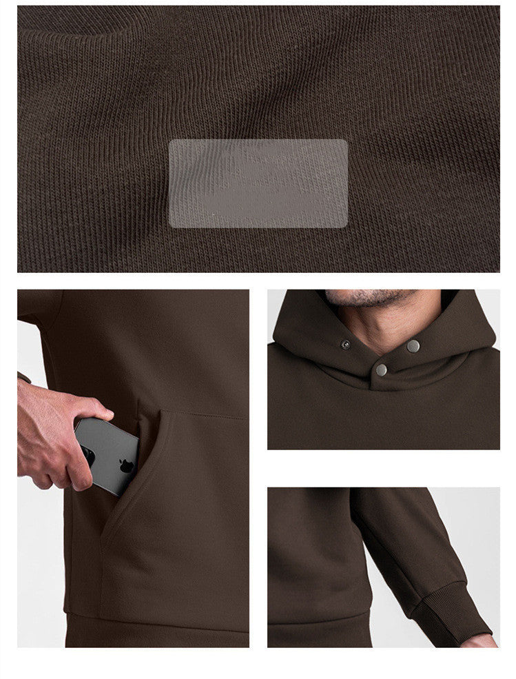 Men's Sports Loose Solid Color Plus Fleece Hooded Sweater - ARCHSHOPE