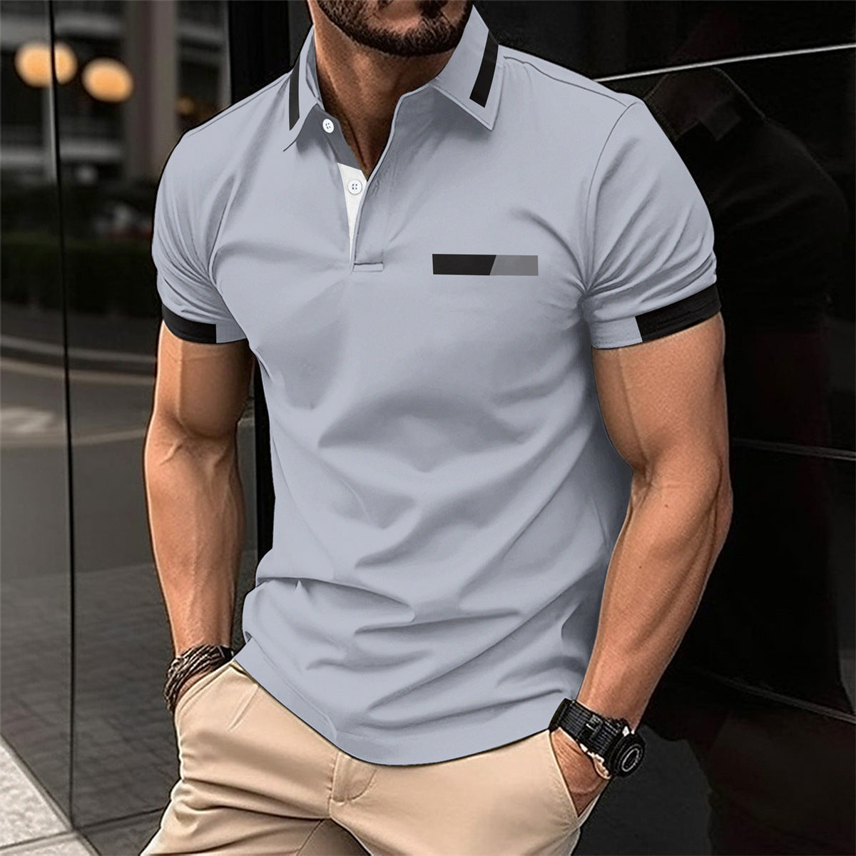 Men's Casual Polo Shirt Chest Faux Pocket Lapel Button Business T-shirt - ARCHSHOPE