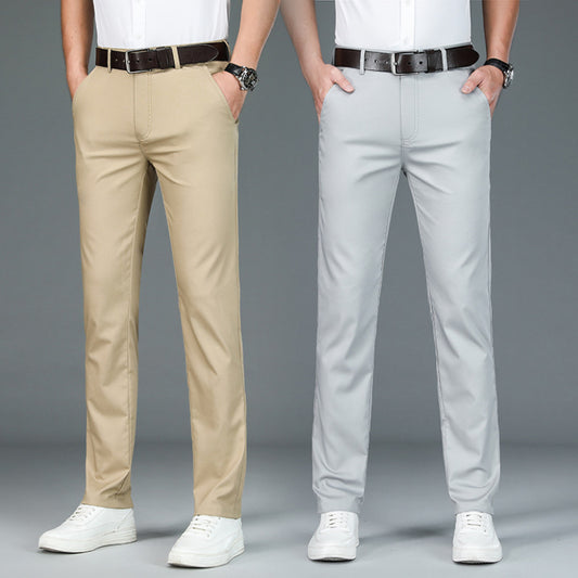 Summer Ice Silk Suit Pants Men's Casual Pants Straight Loose Business Pants Thin