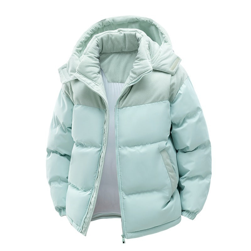 Manteau rembourré en coton avec chapeau amovible pour couple, patchwork de couleurs contrastées, épais