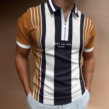 Men's Summer Polo Zipper Color Matching Sports Polo Shirt - ARCHSHOPE