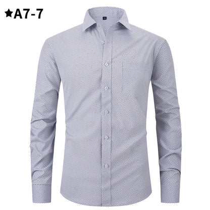 Men's Business Formal Solid Color Polo Collar Plaid Shirt