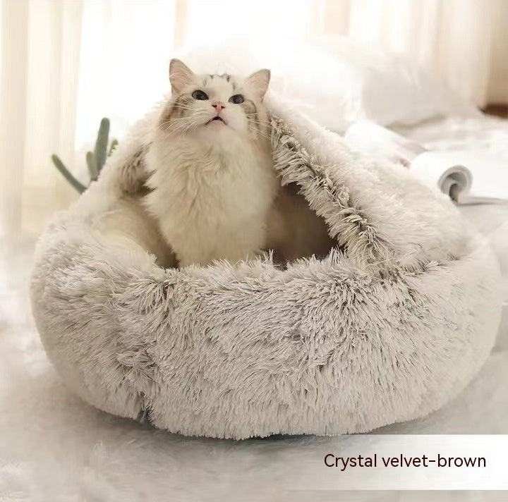 2 In 1 Dog And Cat Bed Pet Winter Bed Round Plush Warm Bed House Soft Long Plush Pets Bed Pet Products - ARCHSHOPE