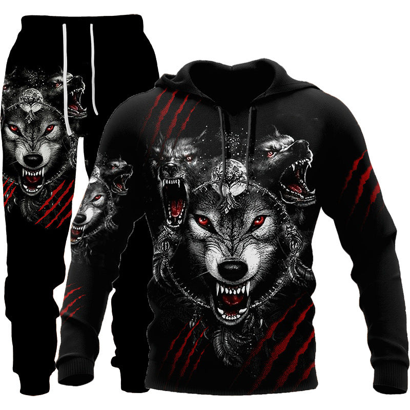 3D Wolf Print Tracksuit Men Sportswear Hooded Sweatsuit Two Piece Outdoors Running Fitness Mens Clothing Jogging Set - ARCHSHOPE