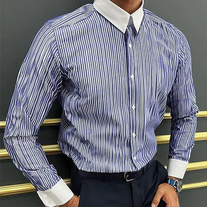 Men's Long Sleeve Shirt Design Striped Business