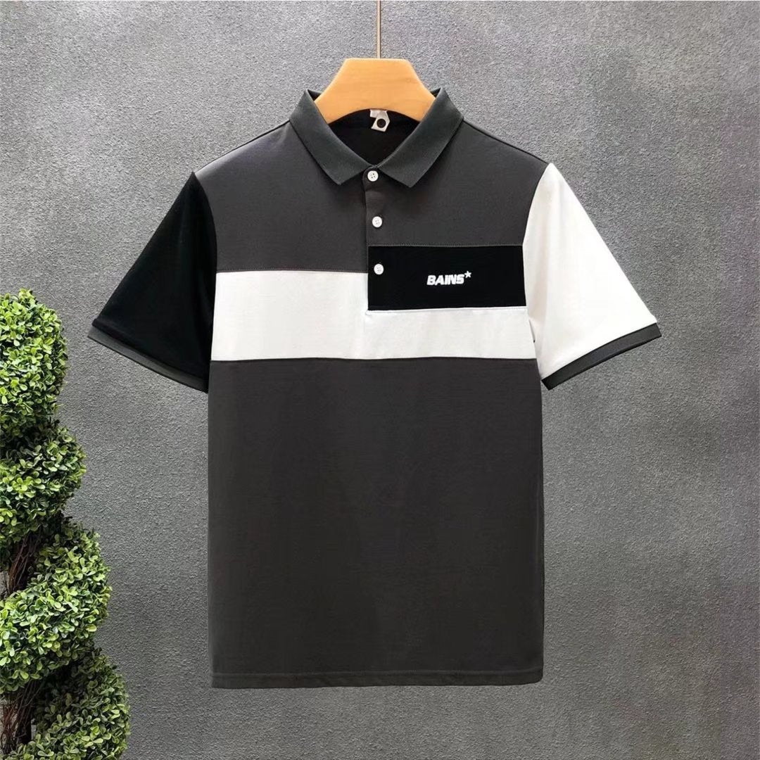 Trend Stitching Contrast Color Polo Shirt Men's Short Sleeves - ARCHSHOPE
