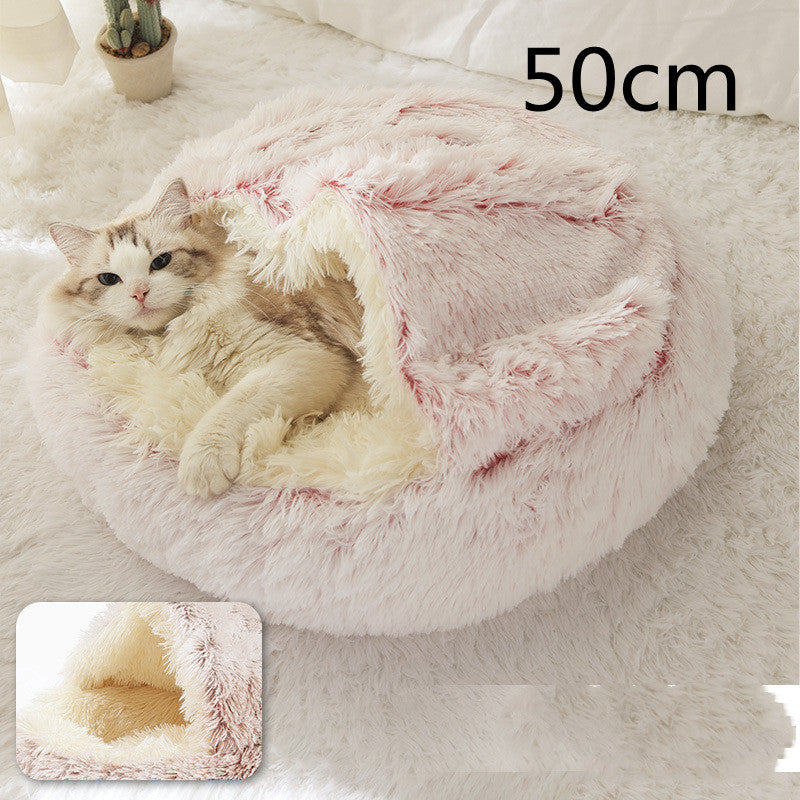 2 In 1 Dog And Cat Bed Pet Winter Bed Round Plush Warm Bed House Soft Long Plush Pets Bed Pet Products - ARCHSHOPE