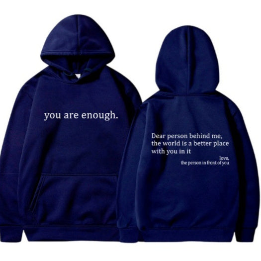 Dear Person Behind Me,the World Is A Better Place,with You In It,love,the Person In Front Of You,Women's Brushed Hoody Plain Letter Printed Kangaroo Pocket Drawstring Printed Hoodie - ARCHSHOPE