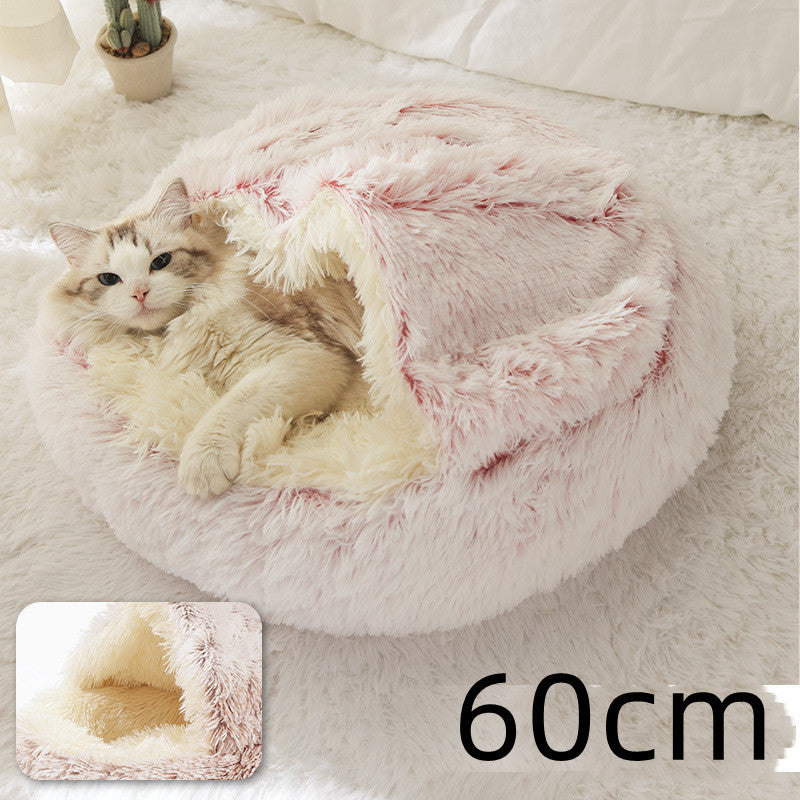 2 In 1 Dog And Cat Bed Pet Winter Bed Round Plush Warm Bed House Soft Long Plush Pets Bed Pet Products - ARCHSHOPE