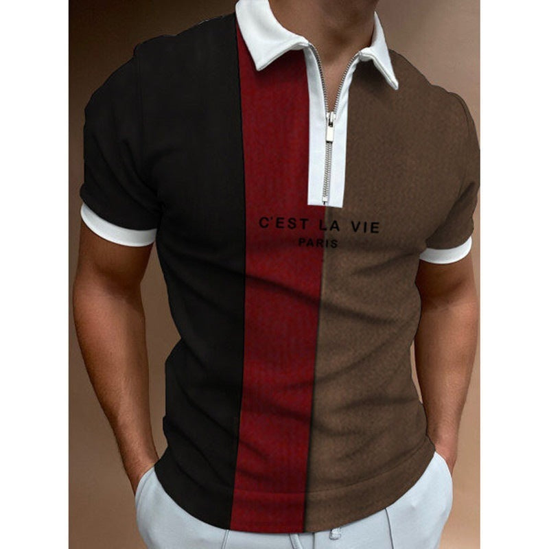 Men's Summer Polo Zipper Color Matching Sports Polo Shirt - ARCHSHOPE