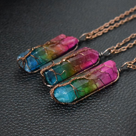 Hot Selling Stone Crystal Pillar Tree Of Life Pendant Ins Fashion Necklace - ARCHSHOPE