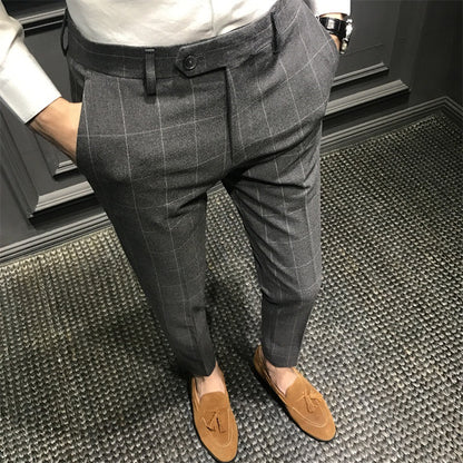 Spring British Plaid Casual Suit Pants