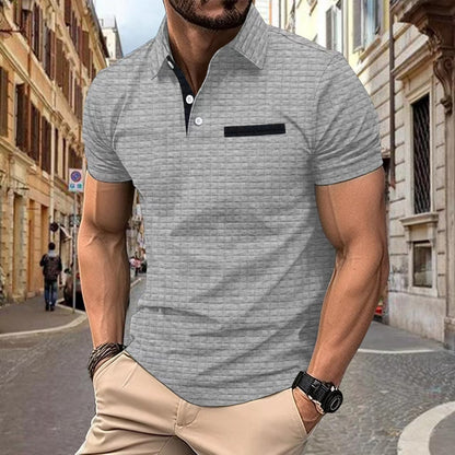 Button Jacquard Plaid Men's Sports Polo Shirt Men - ARCHSHOPE