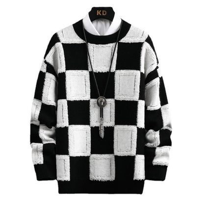 Men's Trendy Plaid Round Neck Sweater Loose