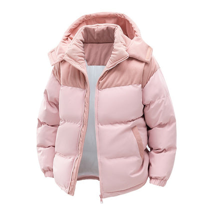 Manteau rembourré en coton avec chapeau amovible pour couple, patchwork de couleurs contrastées, épais