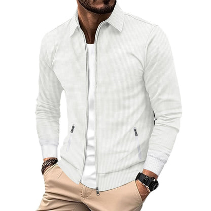 Men's Spring And Autumn Youth Waffle Zipper Pocket Lapels Slim-fit Cardigan Men's Jacket Coat - ARCHSHOPE