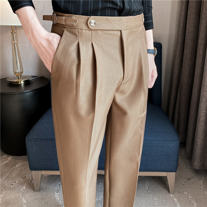 Thin Draping Belt Casual Pants Trendy Men's Suit Pants