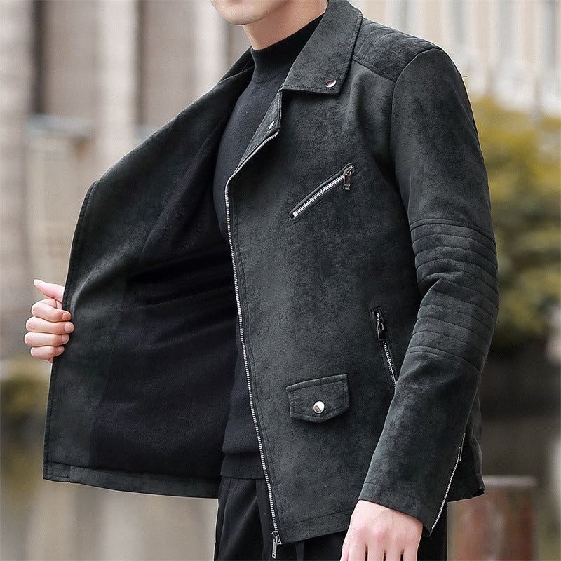 Fashion Velvet Padded Leather Coat Men's Suit Collar - ARCHSHOPE