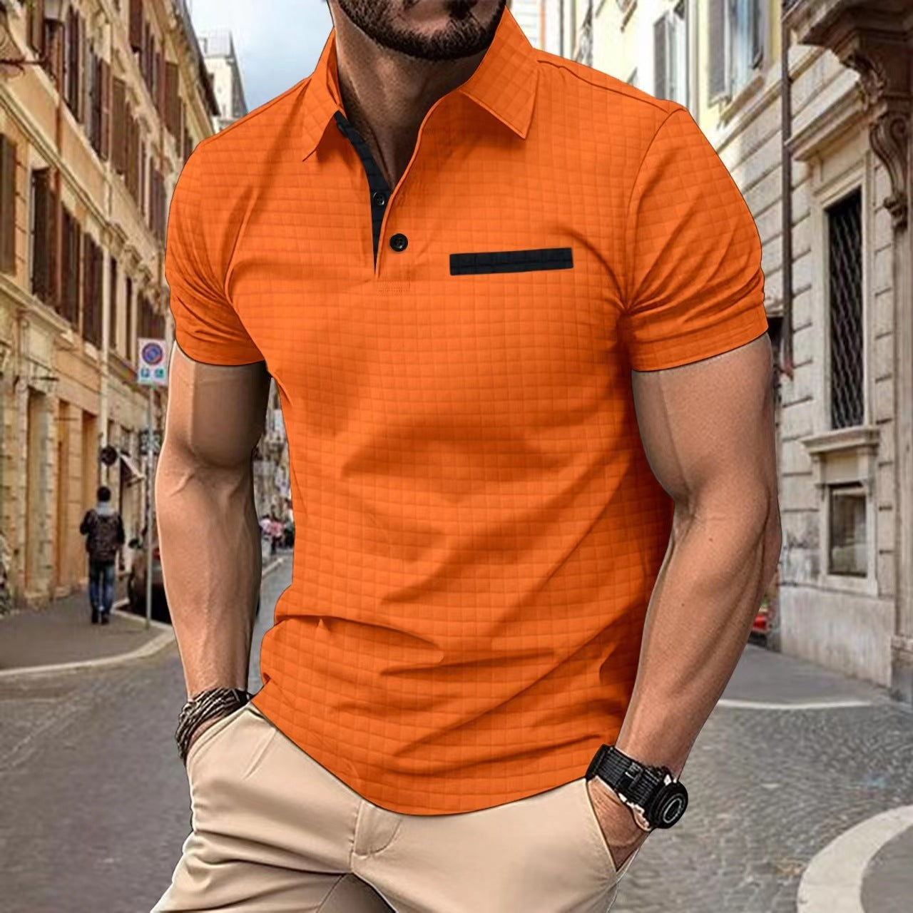 Button Jacquard Plaid Men's Sports Polo Shirt Men - ARCHSHOPE
