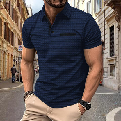 Button Jacquard Plaid Men's Sports Polo Shirt Men - ARCHSHOPE