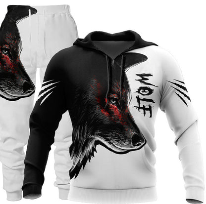 3D Wolf Print Tracksuit Men Sportswear Hooded Sweatsuit Two Piece Outdoors Running Fitness Mens Clothing Jogging Set - ARCHSHOPE