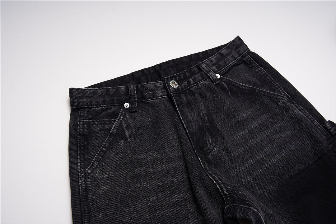 Jean micro-évasé patchwork à bords bruts