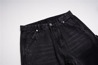 Jean micro-évasé patchwork à bords bruts