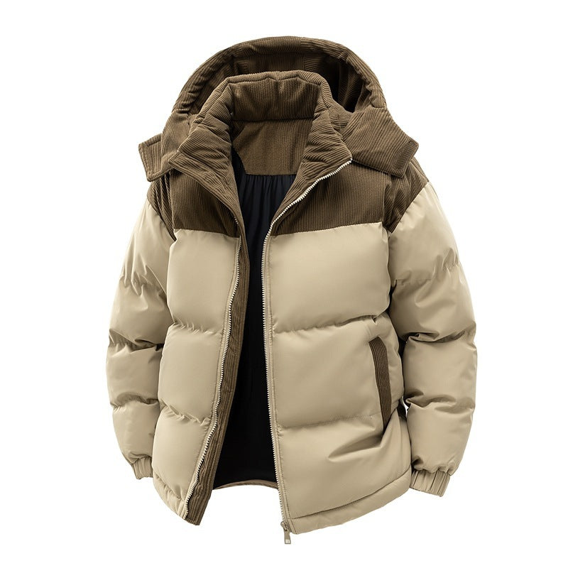 Manteau rembourré en coton avec chapeau amovible pour couple, patchwork de couleurs contrastées, épais