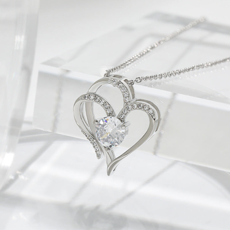 Zircon Double Love Necklace With Rhinestones Ins Personalized Heart-shaped Necklace Clavicle Chain Jewelry For Women Valentine's Day - ARCHSHOPE